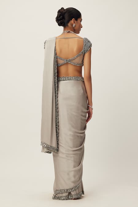 Vvani By Vani Vats Sequin Border Embroidered Saree With Blouse 