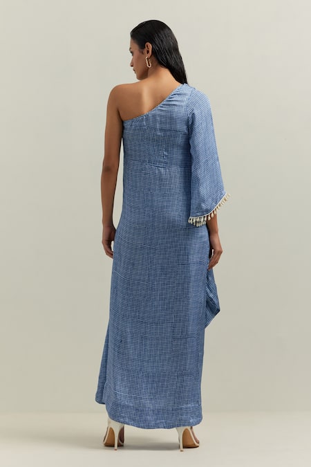 Shikha Malik Cubes Block Print Draped Dress 