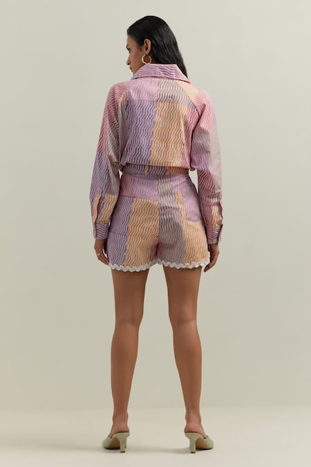 Shikha Malik Kalos Asymmetric Block Print Shirt 