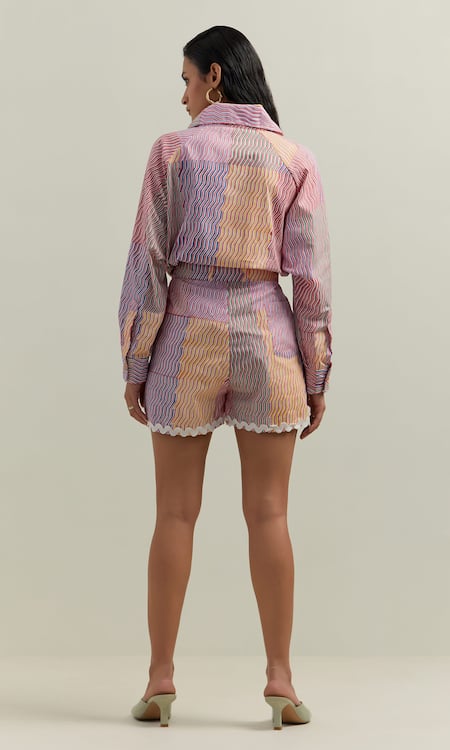Shikha Malik Kalos Asymmetric Block Print Shorts 