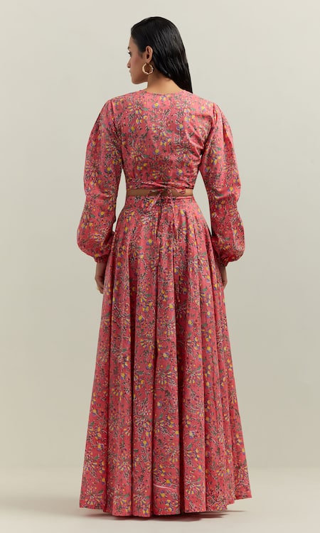 Shikha Malik Floral Print Wrapped Top With Skirt 