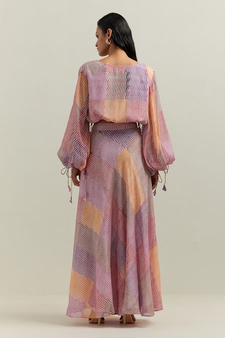 Shikha Malik Kalos Abstract Print Top With Skirt 