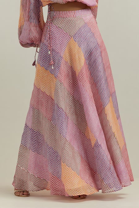 Shikha Malik_Multi Color Cotton Patchwork Round Neck Kalos Abstract Print Top With Skirt _Online_at_Aza_Fashions