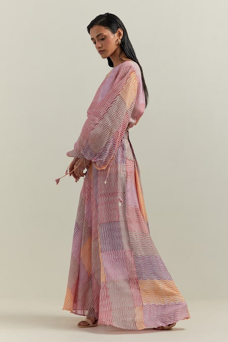 Buy_Shikha Malik_Multi Color Cotton Patchwork Round Neck Kalos Abstract Print Top With Skirt _Online_at_Aza_Fashions