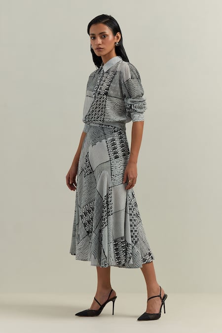 Buy Shikha Malik Black Crepe Collared Montage Print Shirt Online at Aza Fashions Buy_Shikha Malik_Black Crepe Collared Montage Print Shirt _Online_at_Aza_Fashions