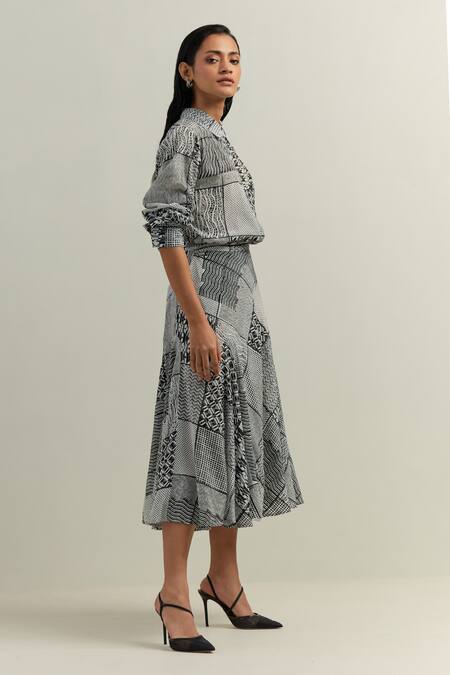 Shop Shikha Malik Black Crepe Collared Montage Print Shirt Online at Aza Fashions Shop_Shikha Malik_Black Crepe Collared Montage Print Shirt _Online_at_Aza_Fashions