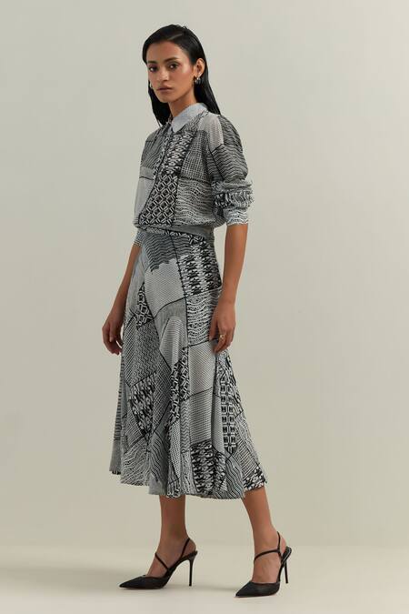 Shikha Malik Black Crepe, Satin Montage Print Skirt Online at Aza Fashions Shikha Malik_Black Crepe, Satin Montage Print Skirt _Online_at_Aza_Fashions