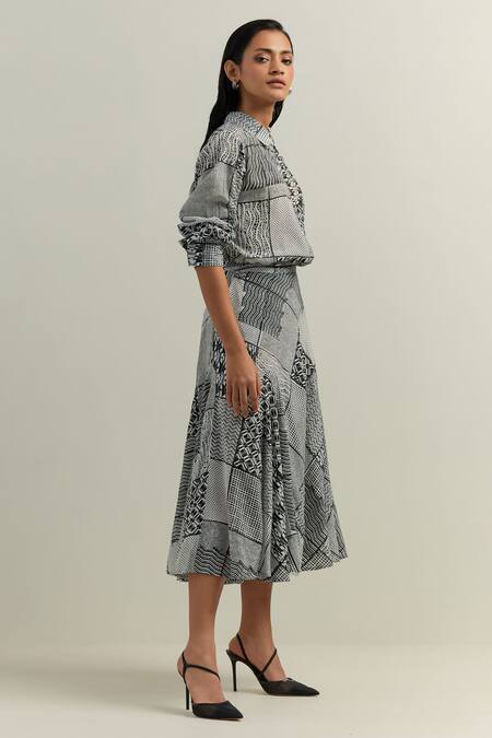 Buy Shikha Malik Black Crepe, Satin Montage Print Skirt Online at Aza Fashions Buy_Shikha Malik_Black Crepe, Satin Montage Print Skirt _Online_at_Aza_Fashions