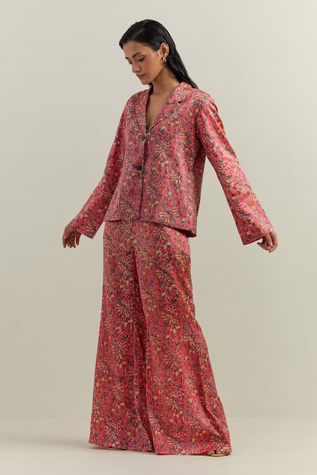 SHIKHA MALIK Floral Block Print Flared Trouser 