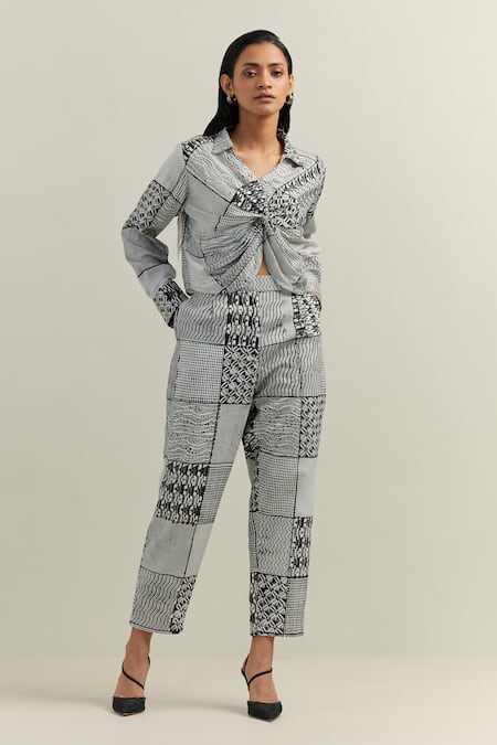 Shikha Malik_Black Cotton, Twill Surface Montage Print Blazer _Online_at_Aza_Fashions