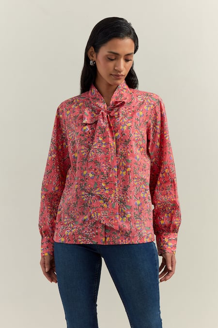 SHIKHA MALIK Flower Vine Block Print Shirt 