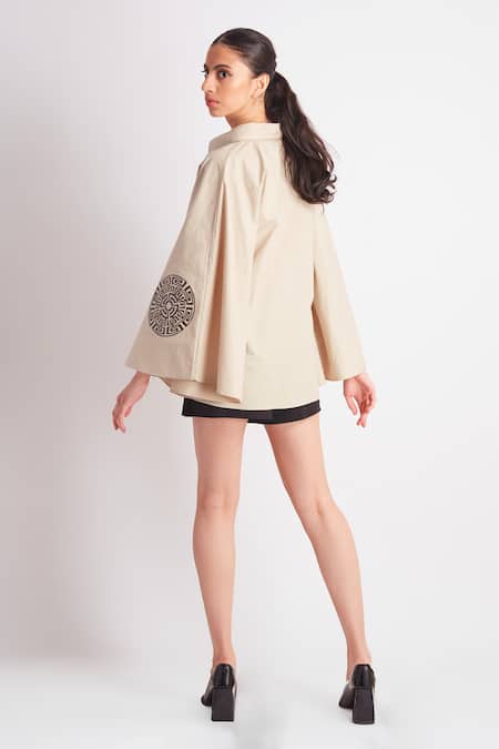 Richaa Goenka Leather Cutwork Applique Cape Shirt 
