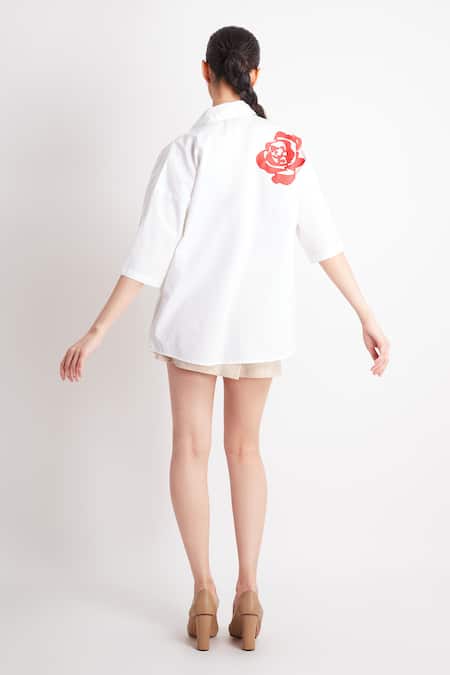 Richaa Goenka Rose Applique Embroidered Shirt 