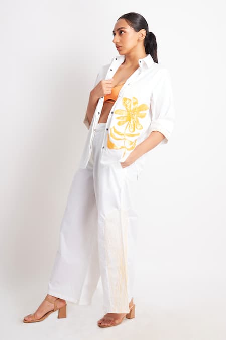 Richaa Goenka Sequin Flower Embroidered Shirt 