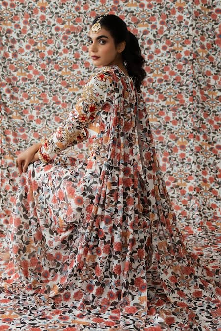 Payal & Zinal Gul Print & Embroidered Peplum Kurti Sharara Set 