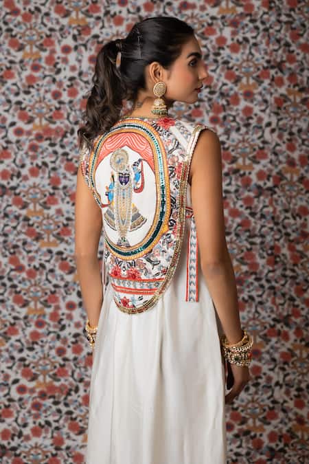 Payal & Zinal Solid Draped Dress With Embroidered Jacket 