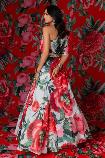Payal & Zinal Rose Garden Print Kaftan Top With Lehenga 