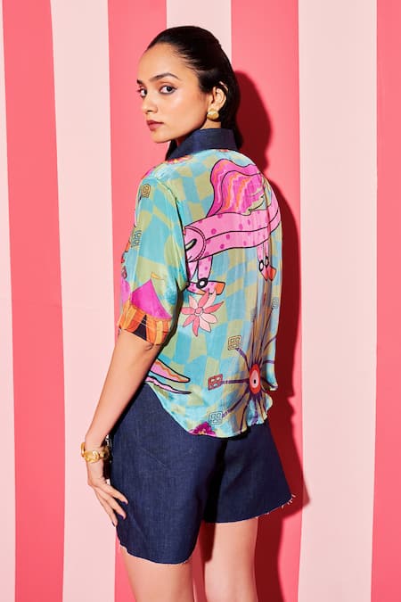 Ananya Agrawal Label Croc Circus Print Shirt 