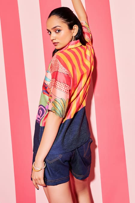 Ananya Agrawal Label Carnival Print Panelled Shirt 