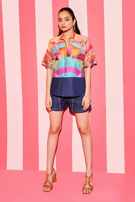 ANANYA AGRAWAL LABEL Carnival Print Panelled Shirt With Shorts 