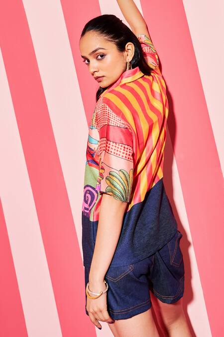 Ananya Agrawal Label Carnival Print Panelled Shirt With Shorts 
