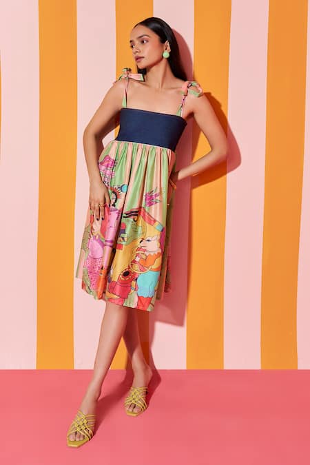 ANANYA AGRAWAL LABEL Parade Print Gathered Panel Dress 