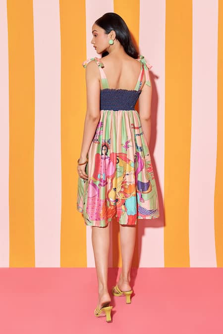 Ananya Agrawal Label Parade Print Gathered Panel Dress 