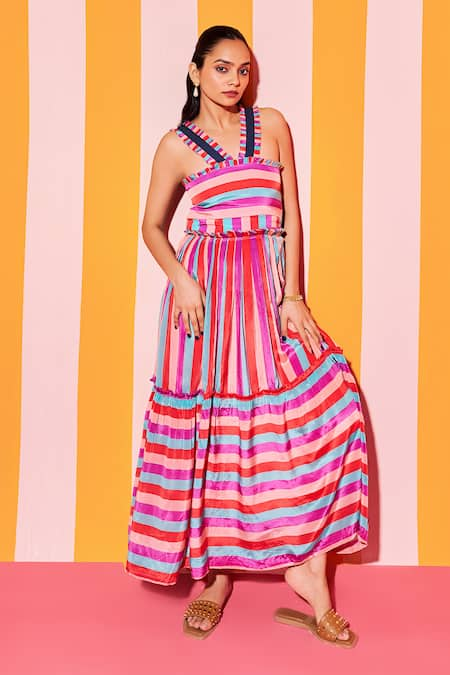 ANANYA AGRAWAL LABEL Carnival Striped Print Maxi Dress 