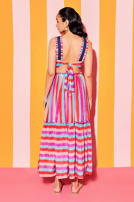 Ananya Agrawal Label Carnival Striped Print Maxi Dress 