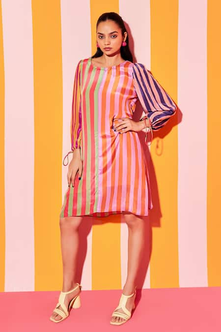 ANANYA AGRAWAL LABEL Bar Striped Print Midi Dress 