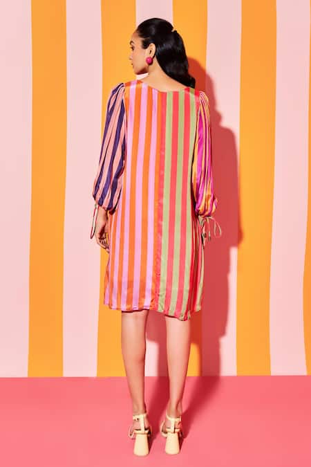 Ananya Agrawal Label Bar Striped Print Midi Dress 