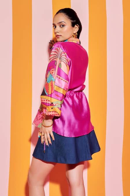 Ananya Agrawal Label Wonderland Print Waist Tie Up Shirt 