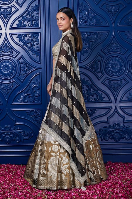 Buy Basanti - Kapde Aur Koffee Brown Organza, Brocade Sequins, Embroidery, Floral Banarasi Woven Lehenga Set Online at Aza Fashions Buy_Basanti - Kapde Aur Koffee_Brown Organza, Brocade Sequins, Embroidery, Floral Banarasi Woven Lehenga Set_Online_at_Aza_Fashions