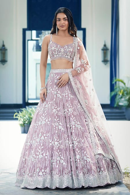 Basanti - Kapde Aur Koffee_Pink Organza Sequins, Crystals, Embroidery, Cut Work Floral Lehenga Set_Online_at_Aza_Fashions
