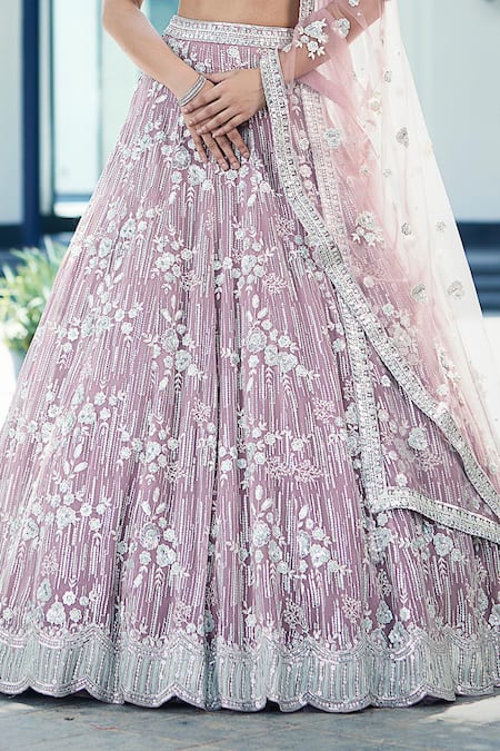 Buy_Basanti - Kapde Aur Koffee_Pink Organza Sequins, Crystals, Embroidery, Cut Work Floral Lehenga Set_Online_at_Aza_Fashions