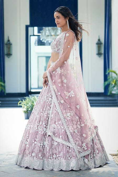 Basanti - Kapde Aur Koffee_Pink Organza Sequins, Crystals, Embroidery, Cut Work Floral Lehenga Set_at_Aza_Fashions