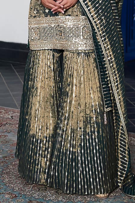 Buy_Basanti - Kapde Aur Koffee_Green Tissue Sequins, Beads Round Neck Embroidered Kurta Sharara Set_Online_at_Aza_Fashions