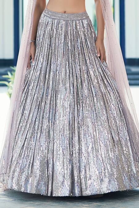 Basanti - Kapde Aur Koffee_Silver Georgette Sequins, Cut Work, Beads Square Embroidered Lehenga With Blouse_Online_at_Aza_Fashions