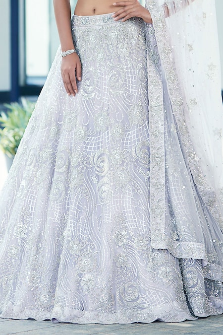 Buy_Basanti - Kapde Aur Koffee_Purple Net Sequins, Metallic Thread, Rose Pattern Embroidered Lehenga Blouse Set_Online_at_Aza_Fashions