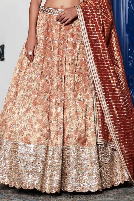 Shop_Basanti - Kapde Aur Koffee_Orange Brocade Sequins, Cut Work, Mirrors Embroidered Hem Lehenga Blouse Set_Online_at_Aza_Fashions