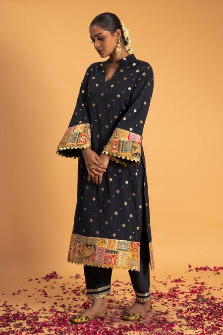 Sitaraa Blue Organza, Chanderi Sequins, Gota Patti, Alankar Diamond Woven Kurta Set Online at Aza Fashions Sitaraa_Blue Organza, Chanderi Sequins, Gota Patti, Alankar Diamond Woven Kurta Set_Online_at_Aza_Fashions