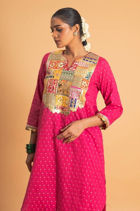 Sitaraa_Pink Chanderi Sequins, Gota Patti, Saumya Applique Work Kurta And Salwar Set_Online_at_Aza_Fashions