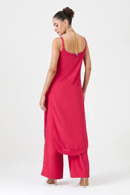 Sitaraa Pink Crepe, Silk, Chiffon Embroidery, Mirrors Scoop Seher Motif Kurta Pant Set Online at Aza Fashions Sitaraa_Pink Crepe, Silk, Chiffon Embroidery, Mirrors Scoop Seher Motif Kurta Pant Set _Online_at_Aza_Fashions