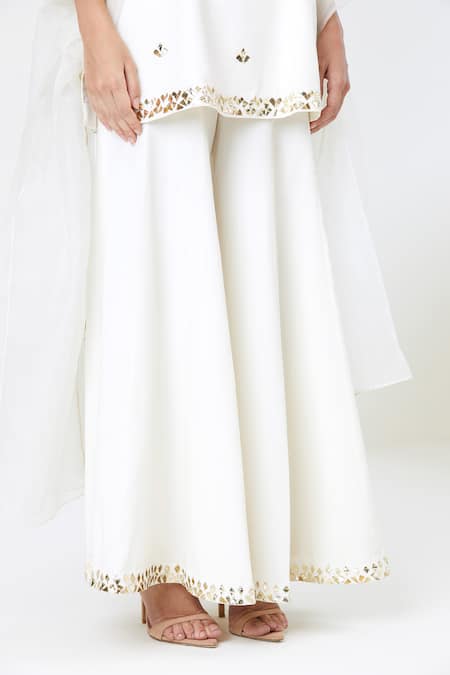 Shop Sitaraa Ivory Crepe, Silk, Chiffon Mirrors, Embroidery Soha Kurta Sharara Set Online at Aza Fashions Shop_Sitaraa_Ivory Crepe, Silk, Chiffon Mirrors, Embroidery Soha Kurta Sharara Set _Online_at_Aza_Fashions