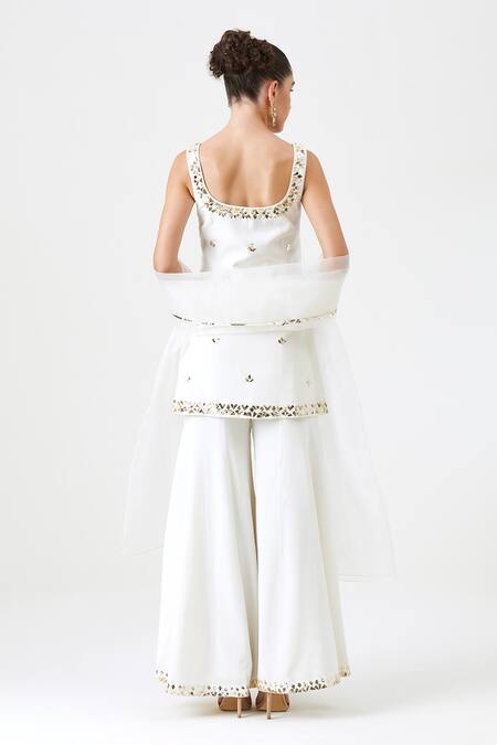 Sitaraa Ivory Crepe, Silk, Chiffon Mirrors, Embroidery Soha Kurta Sharara Set Online at Aza Fashions Sitaraa_Ivory Crepe, Silk, Chiffon Mirrors, Embroidery Soha Kurta Sharara Set _Online_at_Aza_Fashions