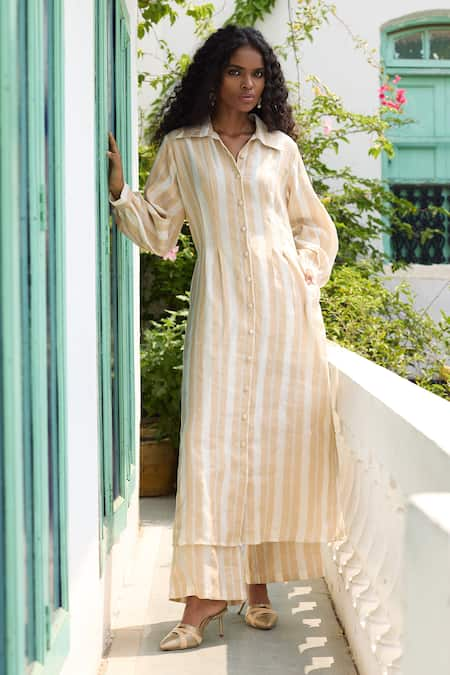 RAAS LIFE Sharda Striped Woven Collared Tunic With Flared Pant 