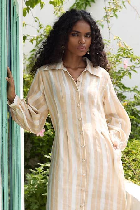 RAAS LIFE Sharda Striped Woven Collared Tunic With Flared Pant 