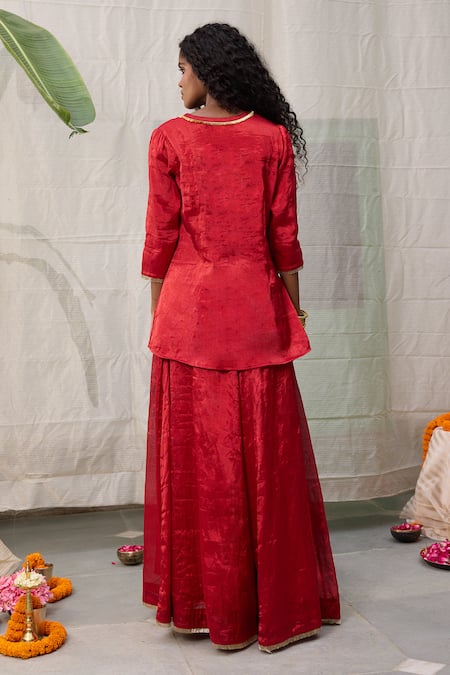 Shop RAAS LIFE Red Chanderi Lace Dhara Kiran Embellished Flared Pant at Aza Fashions Shop_RAAS LIFE_Red Chanderi Lace Dhara Kiran Embellished Flared Pant _at_Aza_Fashions