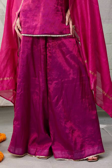 RAAS LIFE Pink Chanderi Embroidery Amala Kiran Lace Embellished Flared Pant Online at Aza Fashions RAAS LIFE_Pink Chanderi Embroidery Amala Kiran Lace Embellished Flared Pant _Online_at_Aza_Fashions