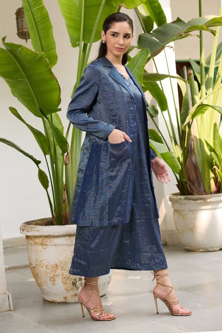 Shop_RAAS LIFE_Blue Chanderi Koki Hand Woven Jacket _Online_at_Aza_Fashions